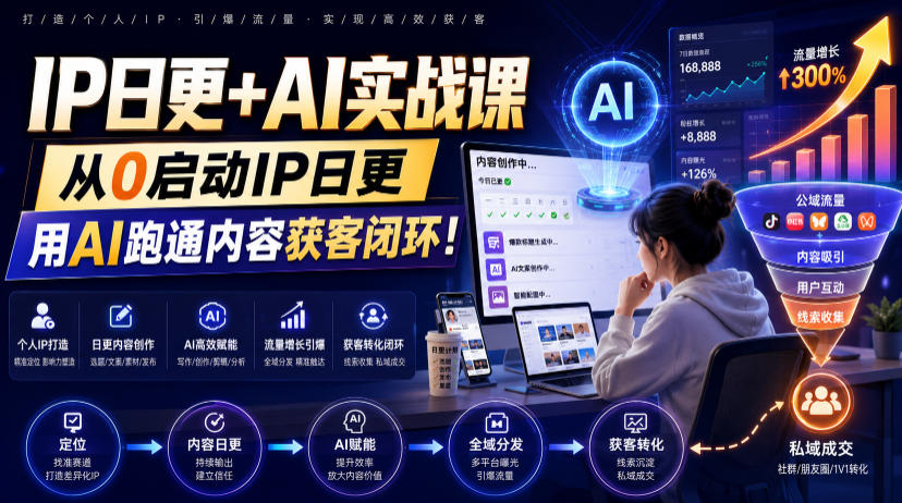 ip日更ai实战课，从0启动ip日更，ip置顶视频制作100条选-免费资源