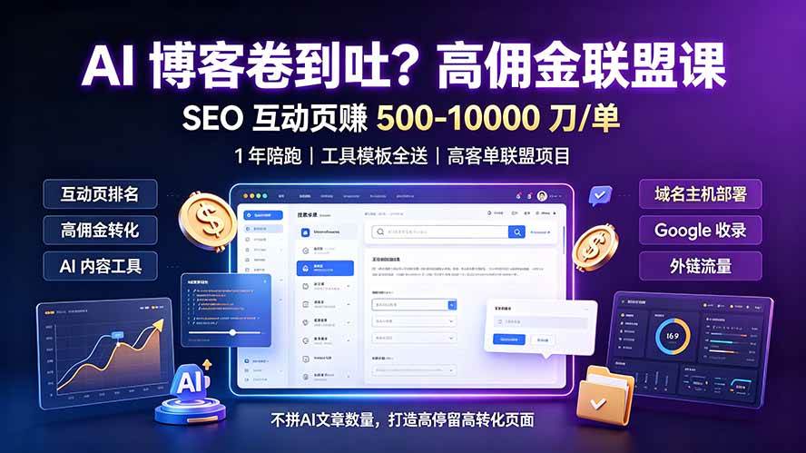 （19390期）ai-博客卷到吐？高佣金联盟课：seo-互动页赚-500-100-免费资源