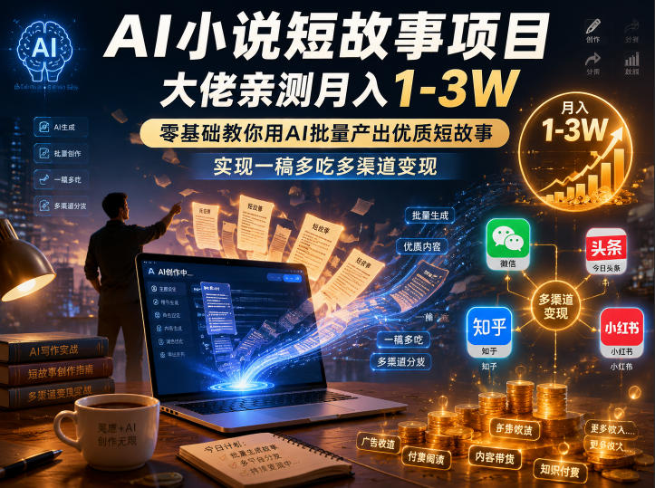 ai小说短故事项目，大佬亲测月入1-3w，零基础教你用ai-免费资源