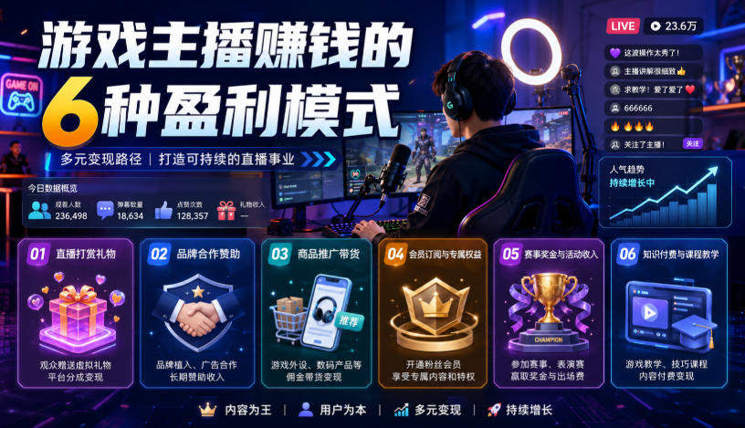 付费文章：游戏主播賺钱的6种盈利模式-免费资源