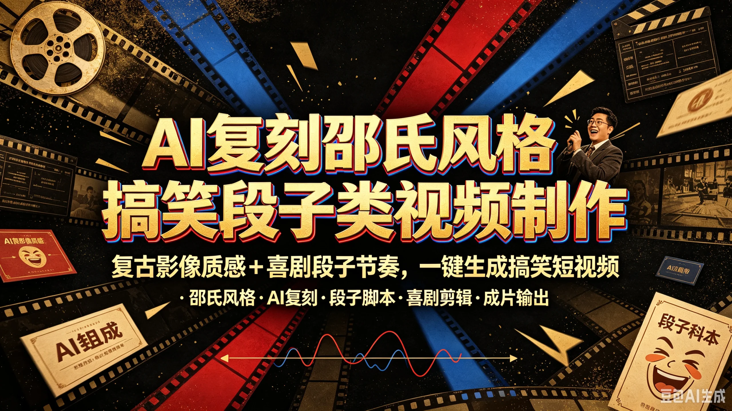 ai复刻邵氏风格搞笑段子类视频制作，复古影像质感-免费资源