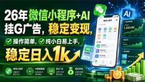 26年微信小程序ai挂g广告，稳定变现，操作简单，纯-免费资源