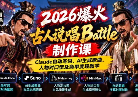 2026爆火古人说唱Battle制作课:Claude自动写词、AI生成歌曲、人物对口型及商单变现教学-免费资源