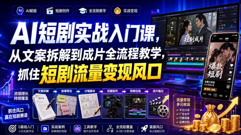 ai短剧实战入门课，从文案拆解到成片全流程教学，-免费资源