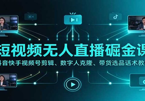 短视频无人直播掘金课:抖音快手视频号剪辑、数字人克隆、带货选品话术教学-免费资源