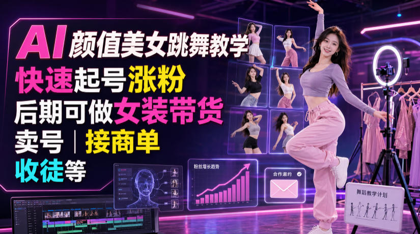 ai颜值美女跳舞教学，快速起号涨粉，后期可做女装-免费资源