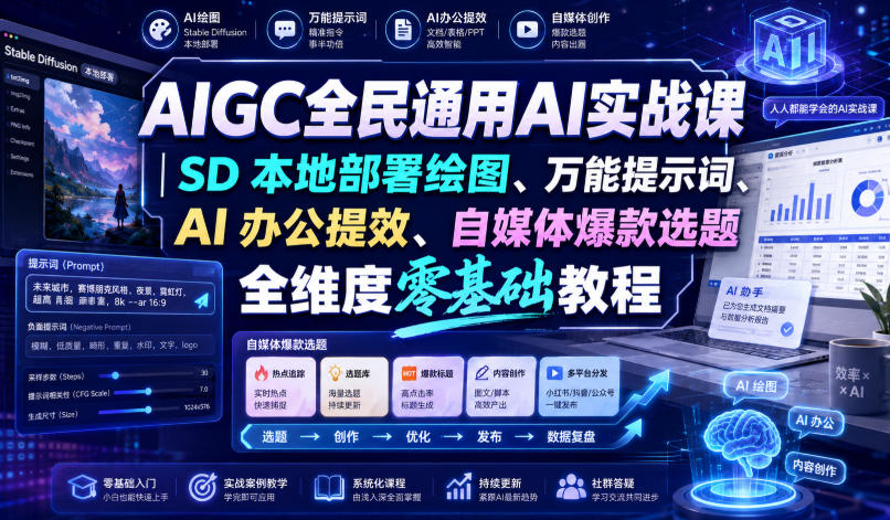 aigc全民通用ai实战课｜sd本地部署绘图、万能提示词、ai-免费资源