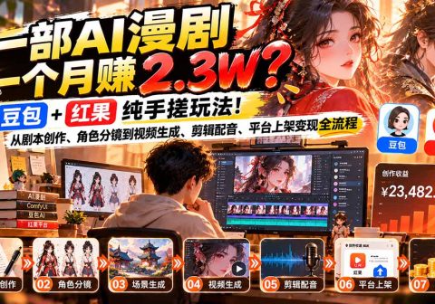 一部AI漫剧一个月赚2.3W？豆包+红果纯手搓玩法！从剧本创作、角色分镜到视频生成、剪辑配音、平台上架变现全流程-免费资源