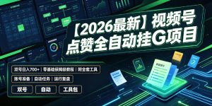 【2026最新】视频号点赞全自动挂g项目，双号日入700，-免费资源