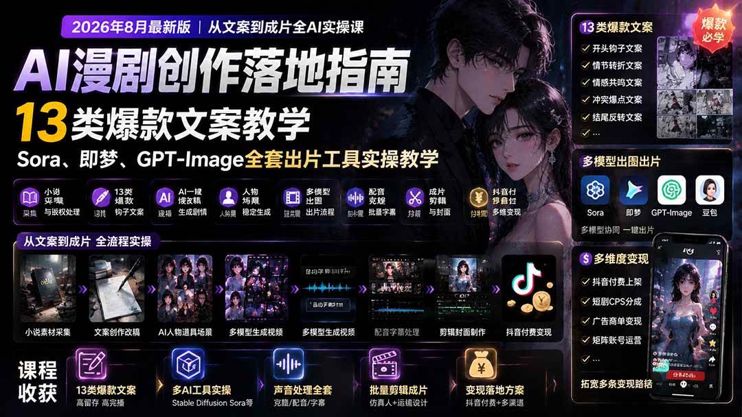 （19691期）ai漫剧创作落地指南｜13类爆款文案教学，sora-免费资源