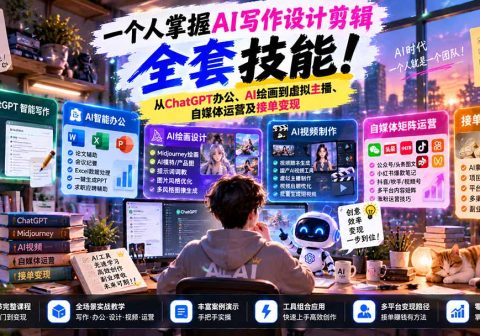一个人掌握AI写作设计剪辑全套技能：从ChatGPT办公、AI绘画到虚拟主播、自媒体运营及接单变现-免费资源