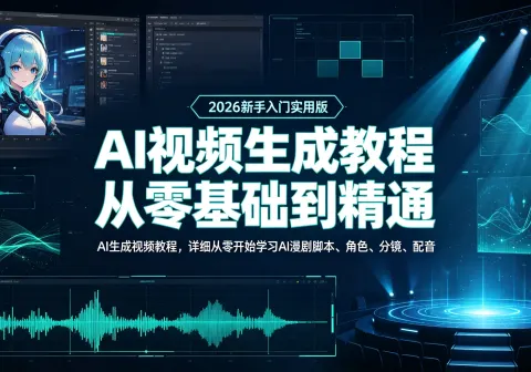 【精】AI视频生成教程从零基础到精通（2026新手入门实用版AI生成视频教程）详细从零开始学习AI漫剧脚本角色分镜配音-免费资源