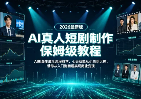 【精】AI真人短剧制作保姆级教程！2026最新版AI视频生成全流程教学！七天就能从小白到大神！带你从入门到精通实现商业变现！-免费资源