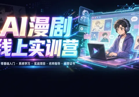 【精】AI漫剧线上实训营，零基础入门、系统学习、实战项目、名师指导、结营证书-免费资源
