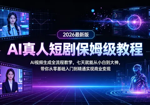 【精】AI真人短剧保姆级教程！2026最新版AI视频生成全流程教学！七天就能从小白到大神！带你从零基础入门到精通实现商业变现！-免费资源