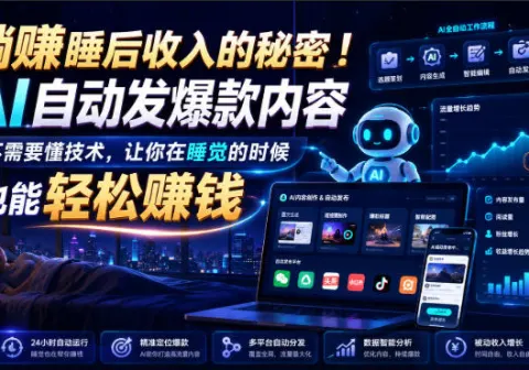 躺賺睡后收入的秘密！AI自动发爆款内容，不需要懂技术，让你在睡觉的时候也能轻松賺钱【原创双语字幕】-免费资源