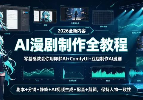 【精】AI漫剧制作全教程（2026全新内容）零基础教会你用（即梦ai+ComfyUI+豆包）制作ai漫剧！剧本+分镜+静帧+ai视频生成+配音+剪辑，保持人物一致性！-免费资源